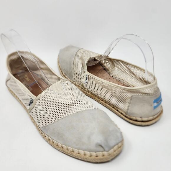 Toms Slip-On Shoes Women 12 Alpargata Espadrille Mesh Suede Comfort Cream - Picture 5 of 13